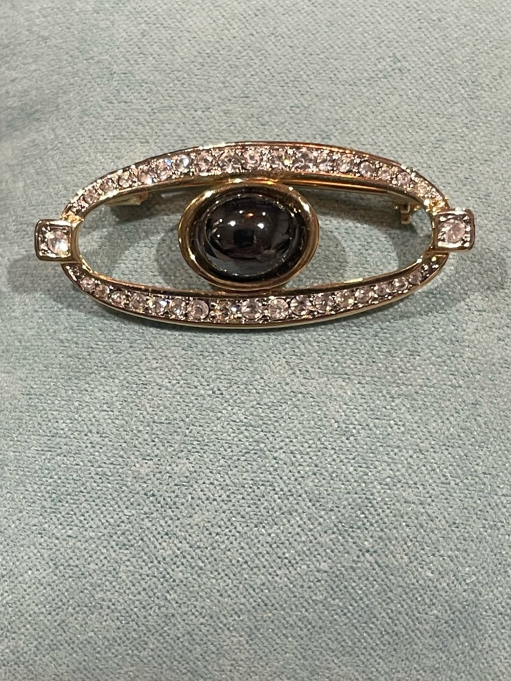 Gold-Tone Black Stone Pave Oval Brooch